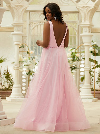 A-Line/Princess Ruffles V-neck Sleeveless Floor-Length Dresses