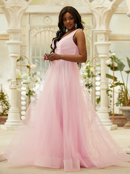 A-Line/Princess Ruffles V-neck Sleeveless Floor-Length Dresses