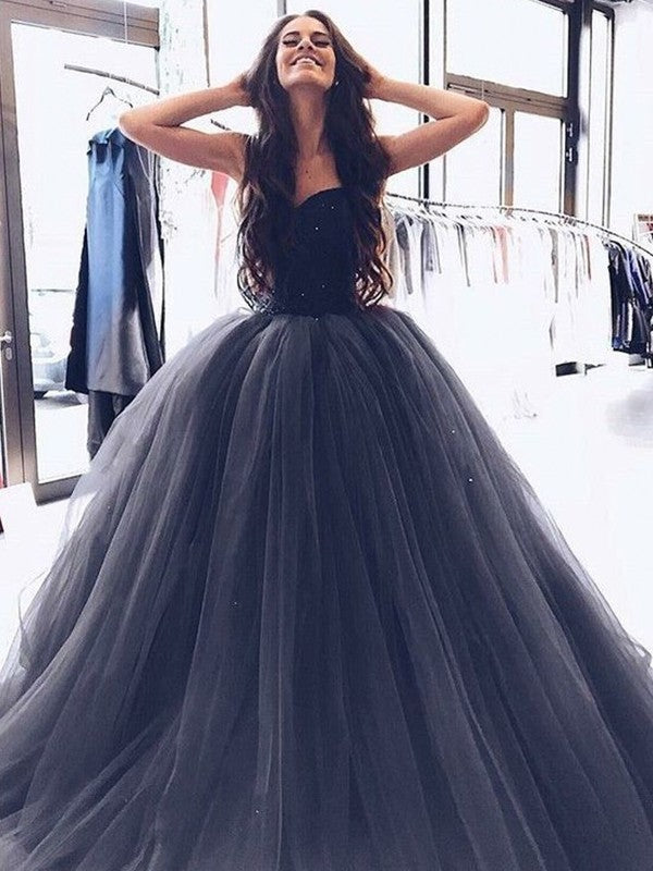 Ball Gown Sweetheart Sleeveless Floor-Length Beading Tulle Dresses