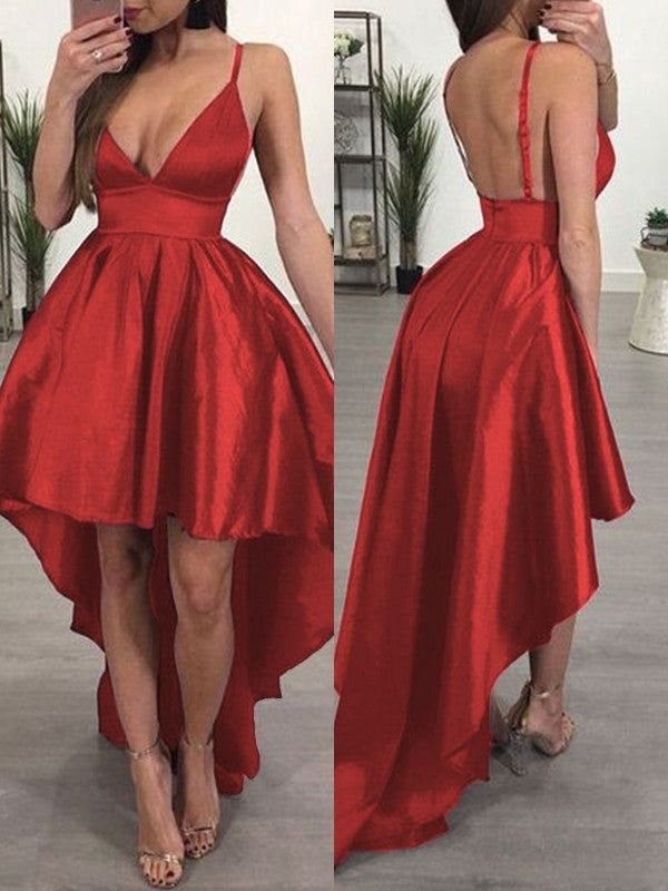 A-Line/Princess Taffeta Ruffles Spaghetti Straps Sleeveless Asymmetrical Homecoming Dress