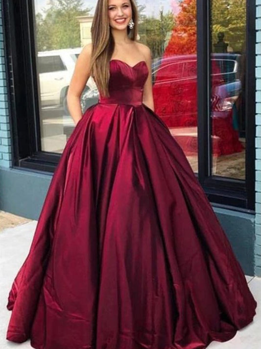 Ball Gown Sleeveless Satin Sweetheart Ruffles Floor-Length Dresses