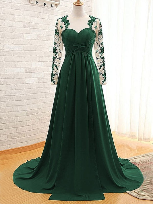 A-line/Princess chiffon applique sweetheart long sleeved sweeping/brush trailing skirt mother of the bride dress