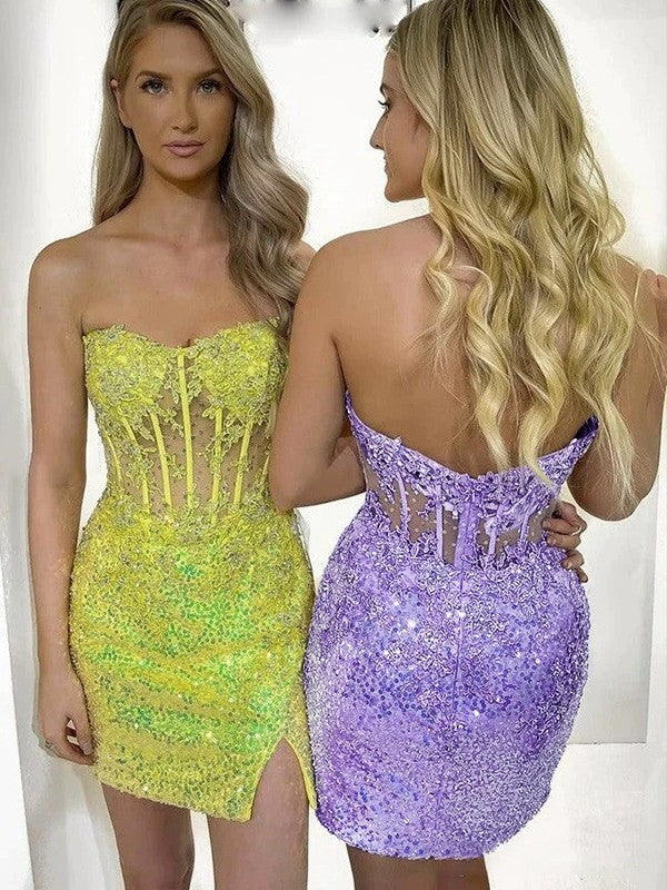 Sheath/Column Sequins Strapless Sleeveless Short/Mini Dresses