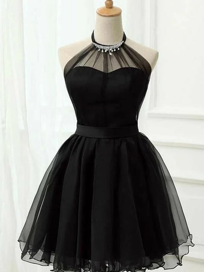 A-line/princess chiffon ruffle neck hanging sleeveless short/mini homecoming dress