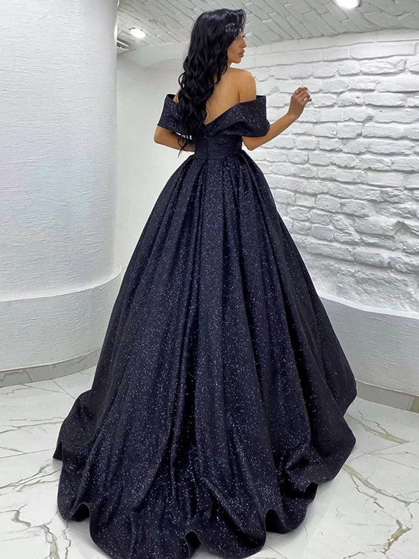 Ball Gown Ruched Off-the-Shoulder Sleeveless Sweep/Brush Train Dresses