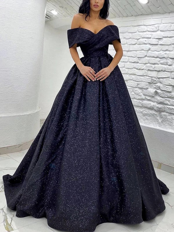 Ball Gown Ruched Off-the-Shoulder Sleeveless Sweep/Brush Train Dresses