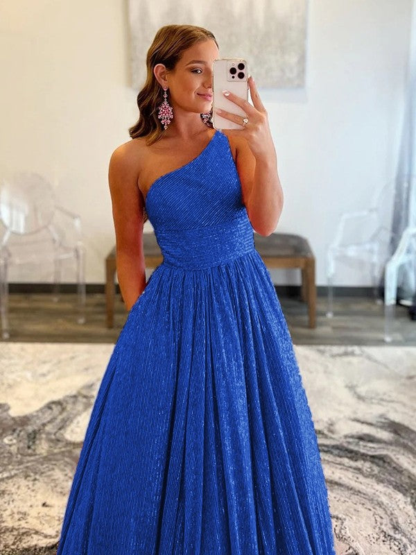 A-Line/Princess Ruffles One-Shoulder Sleeveless Sweep/Brush Train Dresses