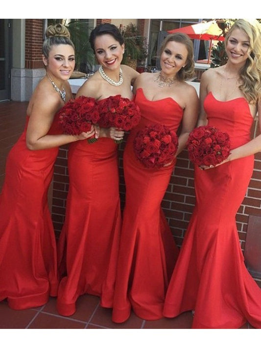 Trumpet/Mermaid Sweetheart Sleeveless Sweep/Brush Train Stretch Crepe Bridesmaid Dresses