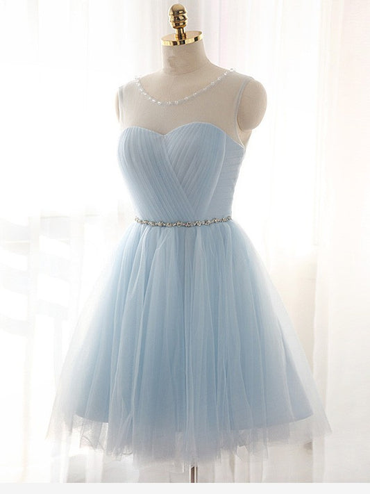 A-line chiffon spoon sleeveless short/mini bead homecoming dress