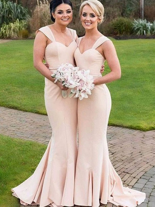 Trumpet/Mermaid Sweetheart Sleeveless Stretch Crepe Floor-Length Bridesmaid Dresses