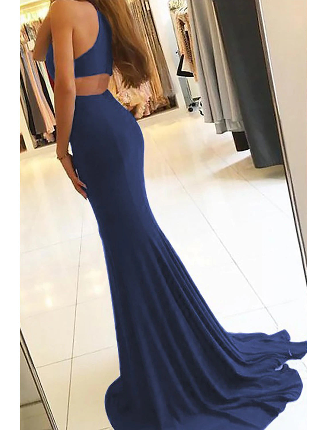 Mermaid / Trumpet Evening Gown Bodycon Dress Formal Prom Court Train Sleeveless High Neck Stretch Fabric with Slit