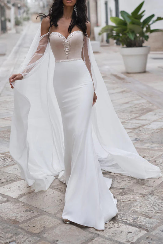 Fish tail wedding dress, sweetheart pearl, Bohemian style wedding dress