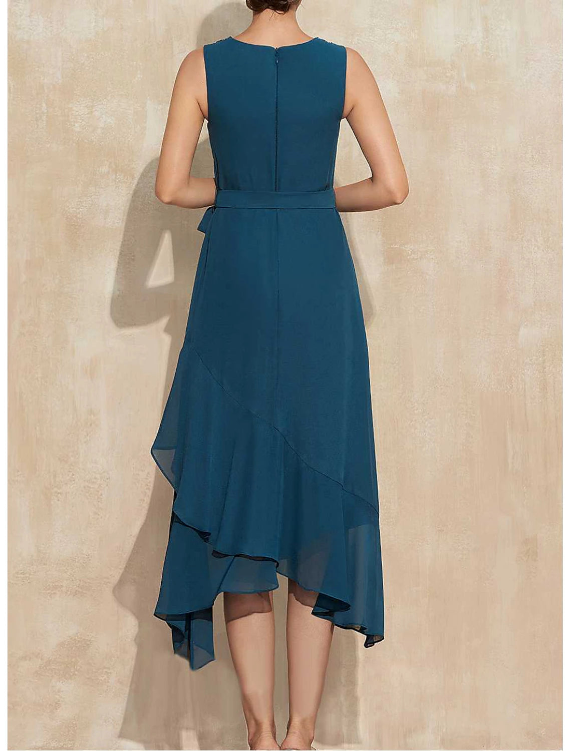 A-Line Wedding Guest Dresses Elegant Dress Party Wear Wedding Party Asymmetrical Sleeveless Jewel Neck Chiffon with Ruffles Strappy