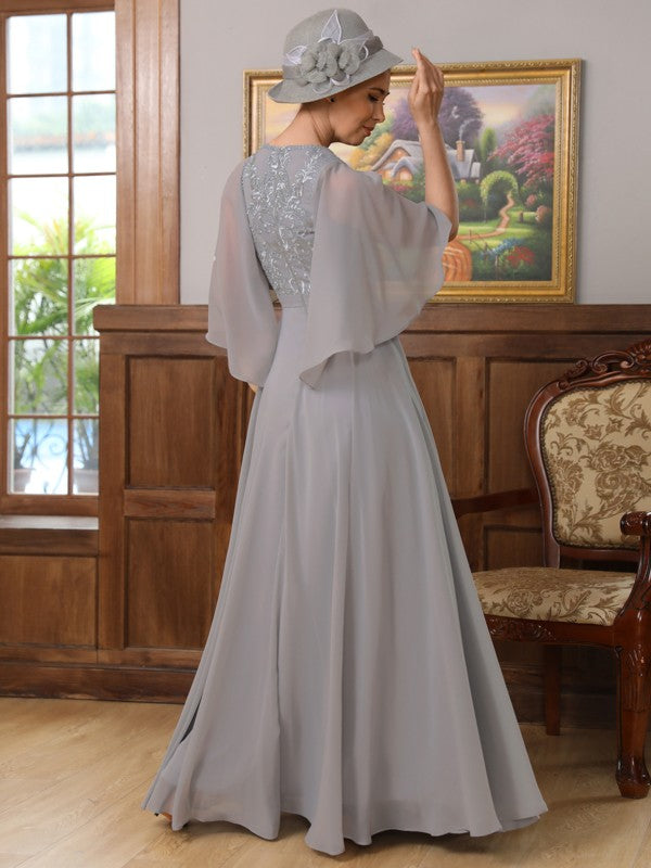 A-Line/Princess Chiffon Applique V-neck 1/2 Sleeves Floor-Length Mother of the Bride Dresses