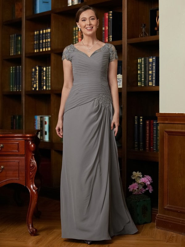 A-Line/Princess Chiffon Applique Sweetheart Short Sleeves Floor-Length Mother of the Bride Dresses