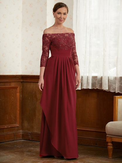 A-Line/Princess Stretch Crepe Lace Off-the-Shoulder 3/4 Sleeves Floor-Length Mother of the Bride Dresses