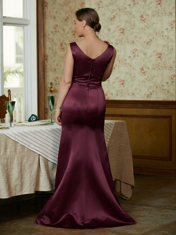 Sheath/Column Satin Beading Scoop Sleeveless Sweep/Brush Train Mother of the Bride Dresses