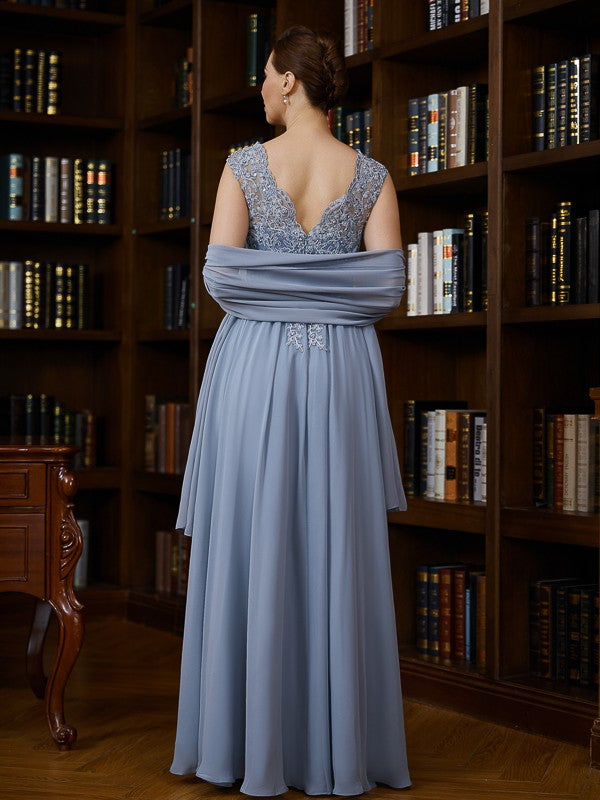 A-Line/Princess Chiffon Applique V-neck Sleeveless Floor-Length Mother of the Bride Dresses