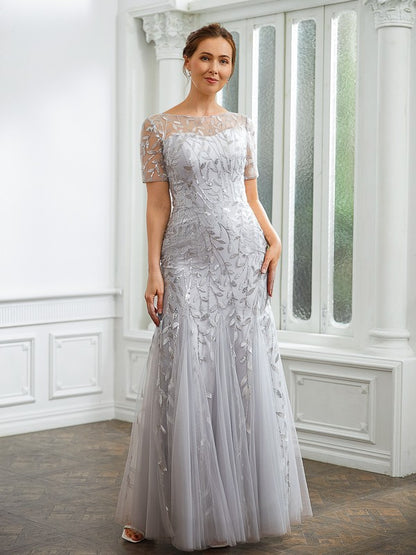 A-Line/Princess Tulle Ruched Bateau Short Sleeves Ankle-Length Mother of the Bride Dresses