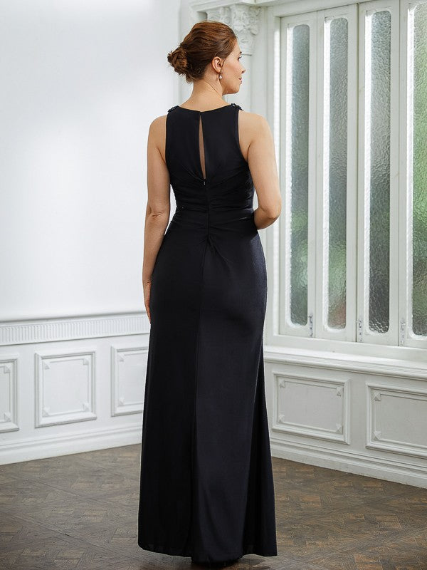 Sheath/Column Jersey Ruched V-neck Sleeveless Floor-Length Mother of the Bride Dresses