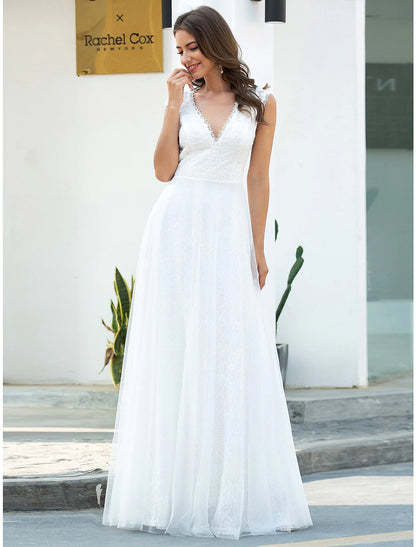 Beach Wedding Dresses A-Line V Neck Cap Sleeve Floor Length Lace Bridal Gowns With Lace