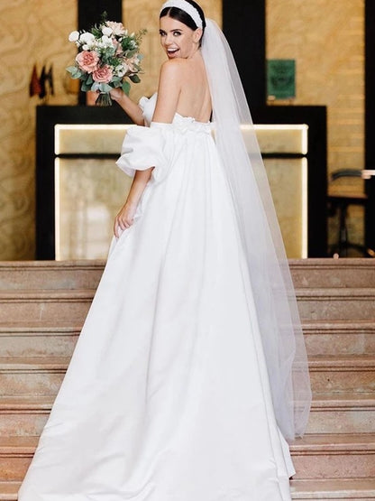 Sheath/Column Satin Ruched Sweetheart Sleeveless Sweep/Brush Train Wedding Dresses