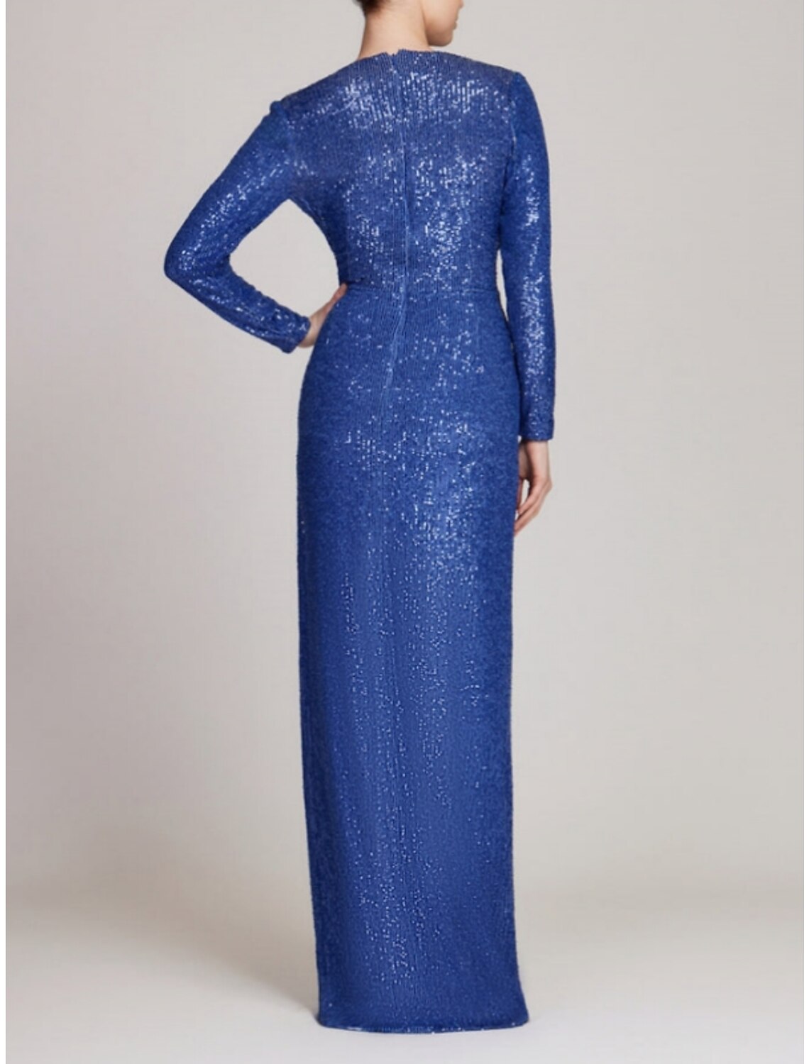 Sheath / Column Evening Gown Elegant Dress Formal Fall Floor Length Long Sleeve V Neck Sequined with Glitter Ruched