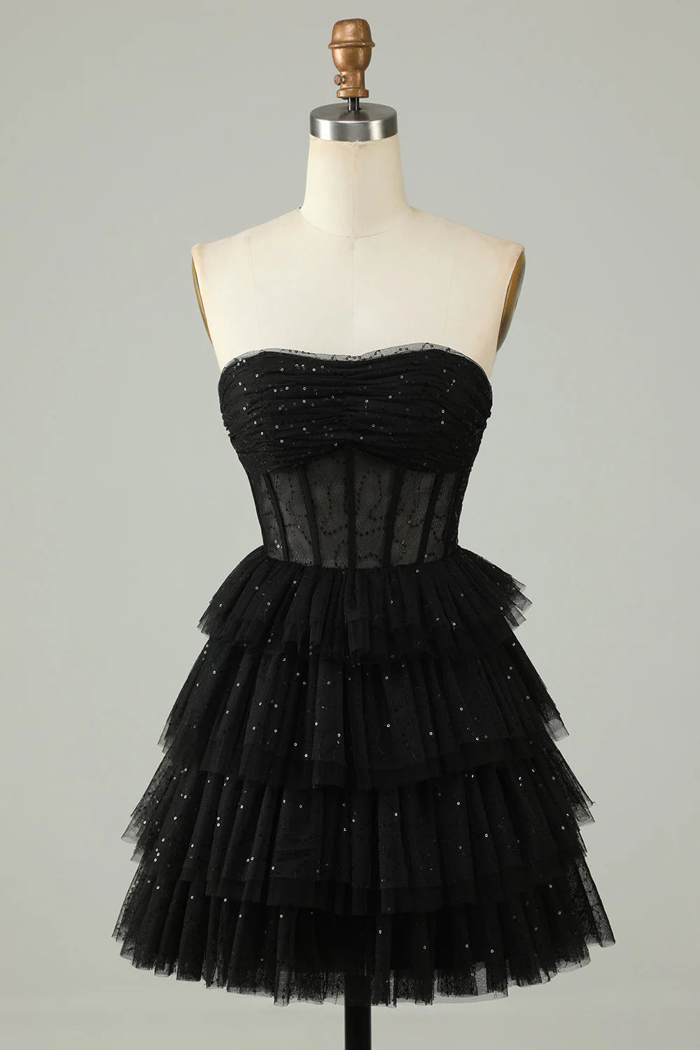 Black A Line strapless layered corset back to school dress