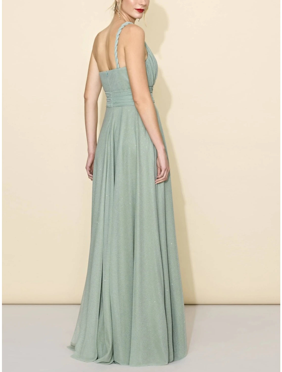 A-Line Bridesmaid Dress One Shoulder Sleeveless Elegant Floor Length Tulle with Split Front / Ruching