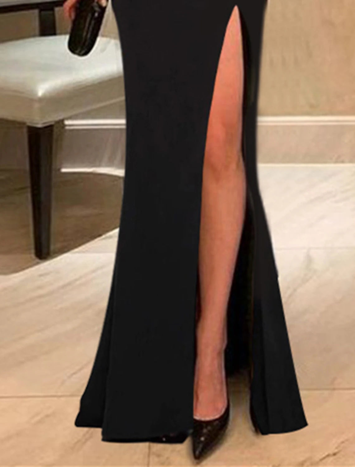 Mermaid / Trumpet Evening Gown Black Dress Dress Wedding Guest Prom Floor Length Long Sleeve One Shoulder Stretch Fabric with Slit